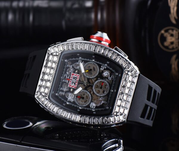 18k Gold Baguette Diamond Mechanical Watch - Image 9