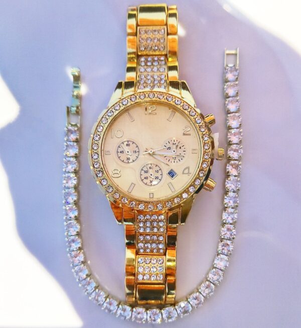 18k Gold Diamond Icy Watch Set - Image 2