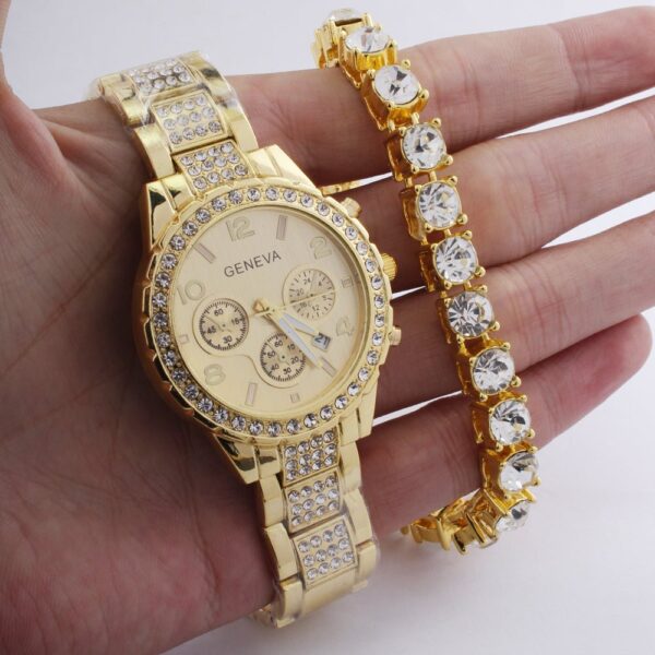 18k Gold Diamond Icy Watch Set - Image 8