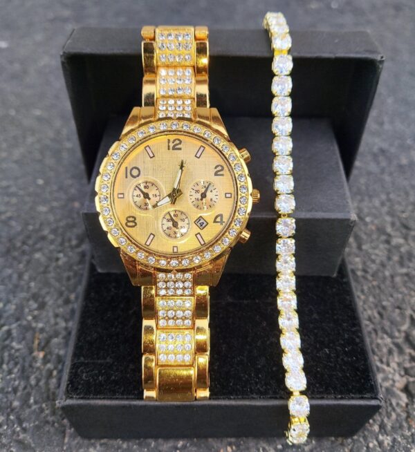 18k Gold Diamond Icy Watch Set - Image 3