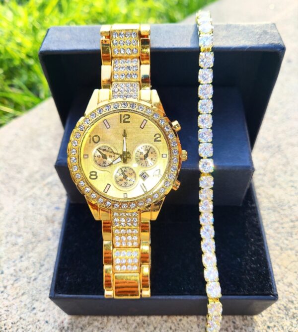 18k Gold Diamond Icy Watch Set - Image 4